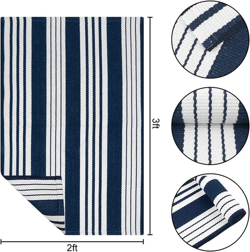 OJIA Striped Doormat 2'x3' Cotton Hand Woven Welcome Doormats Machine Washable Indoor/Outdoor Small Rugs Front Porch Rug Farmhouse Mat for Entryway/Kitchen/Laundry/Bathroom