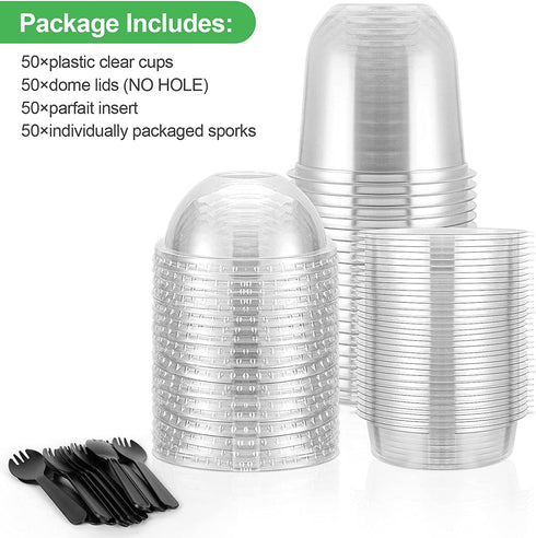 50Sets 12OZ Clear Plastic Parfait Cups with Lids Dome Lids No Hole with Insert Dessert Cups with Lids for Yogurt Fruit and Cereal Parfait Plastic Cups with Lids Ice Cream Cups
