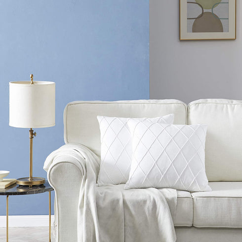 Longhui bedding Pure White Throw Pillow Covers 2-Pack 22 x 22 Inch Cushion Covers Sturdy and Discrete Zipper Opening Premium Quality Polyester - Decorative Pillow Covers for Couch Sofa Bed