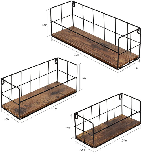 HORLIMER Floating Wall Shelves Set of 3, Rustic Wood Wire Frame Hanging Shelf for Bathroom Bedroom Living Room Kitchen
