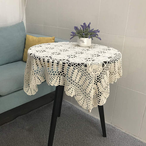 Hetao 100% Cotton Handmade Crochet Square Tablecloth Doilies Lace Table Covers ,Beige, 31 Inch