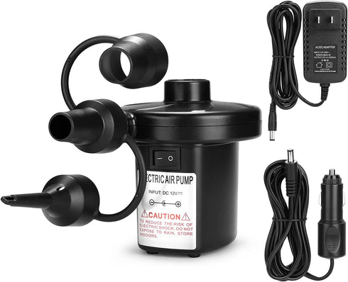Electric Air Pump, AGPtEK Portable Quick-Fill Air Pump with 3 Nozzles, 110V AC/12V DC, Perfect Inflator/Deflator Pumps for Outdoor Camping, Inflatable Cushions, Air Mattress Beds, Boats, Swimming Ring