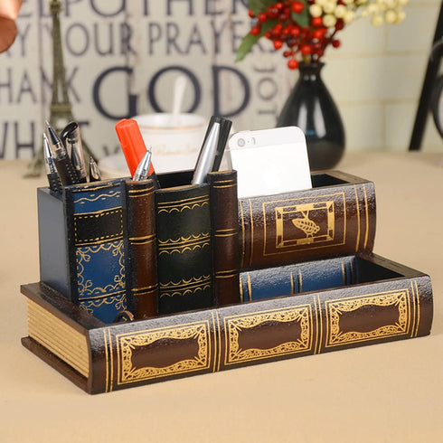Tosnail Decorative Wooden Pencil Holders Desk Organizer - Library Book Design