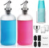 16oz Glass Mouthwash Dispenser, 2 Pack Frosted Glass Bottles with Pour Spouts, 2 Reusable Glass Cups, 21 Mouthwash Paper Cups with Holder, Funnel and Labels, Refillable Mouthwash Bottles Container