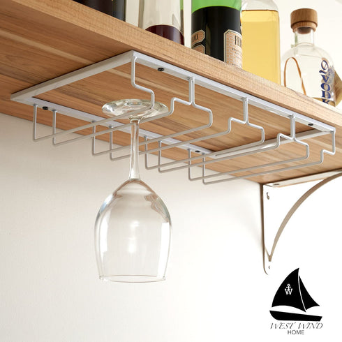 Wine Glass Rack Under Cabinet - 4 Row Iron Stemware Rack With A Steel Wine Stopper - Our Wine Glass Hanger Holds Wine, Brandy, Margarita, Martini Glasses & More - 1 Rack, White