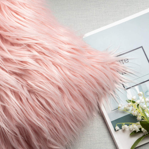 Ashler HOME DECO Pack of 2 Decorative Luxury Style Pink Faux Fur Throw Pillow Case Cushion Cover 18 x 18 Inches 45 x 45 cm