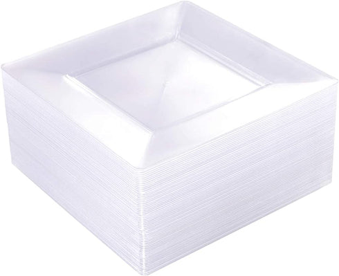 WDF 60PCS Clear Plastic Plates-Clear Square Disposable Plates-7inch Plastic Appetizer Plates-Premium Clear Dessert/Salad Plates for Wedding &Parties