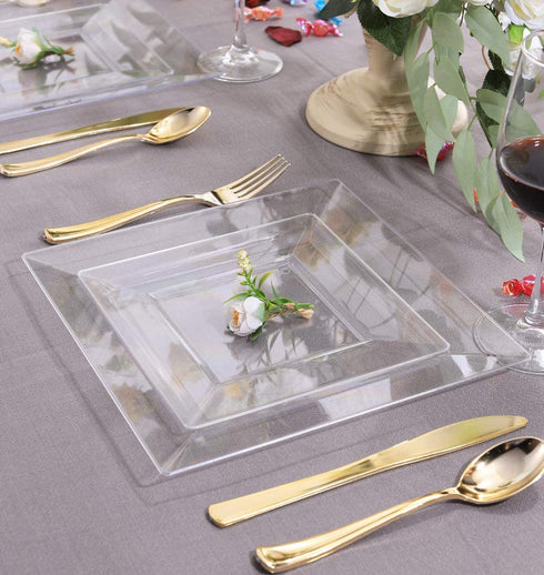WDF 60PCS Clear Plastic Plates-Clear Square Disposable Plates-7inch Plastic Appetizer Plates-Premium Clear Dessert/Salad Plates for Wedding &Parties