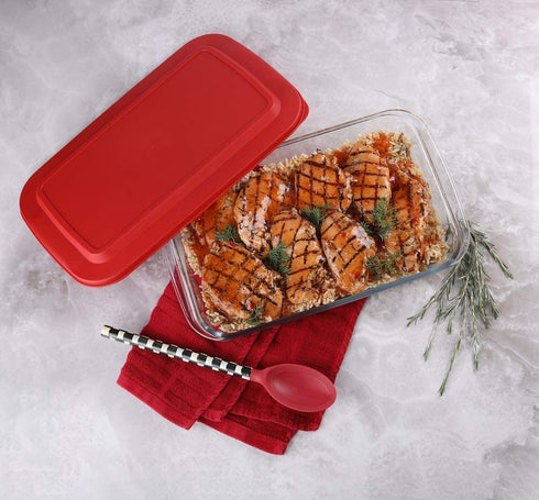 Bovado USA 7" x 12" Inch Glass Oven Baking Dish | High-Grade Borosilicate Glass | 2.3 Qt Capacity with Airtight Premium Plastic Lid | Nonstick, Dishwasher Safe, Freezer-to-Oven Oblong Casserole Pan