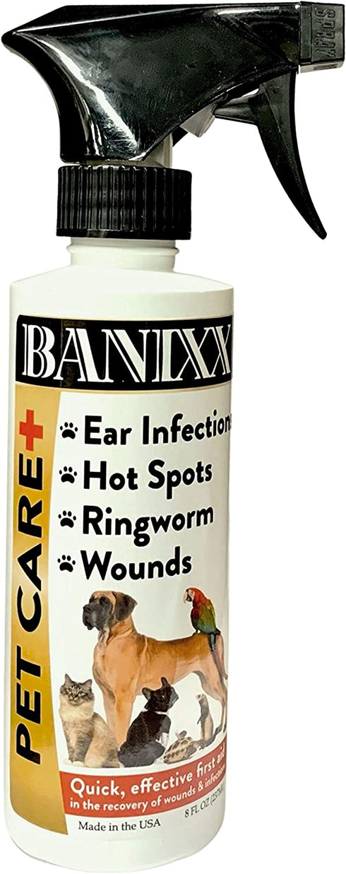 Banixx Pet Care 8oz for Ear Infections, Hot Spots, Itchy Dry Skin, Ringworm, Yeast Infections. Safe Around The Eye.