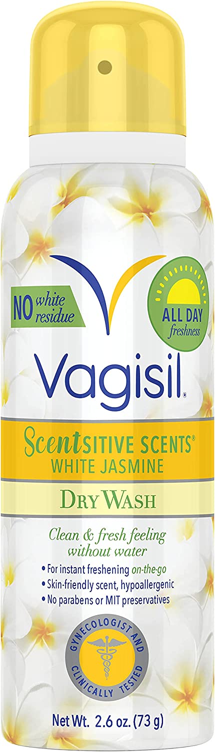 Vagisil Scentsitive Scents Feminine Dry Wash Deodorant Spray for Women, Gynecologist Tested, Paraben Free, White Jasmine , 2.6 Ounce (Pack of 1)