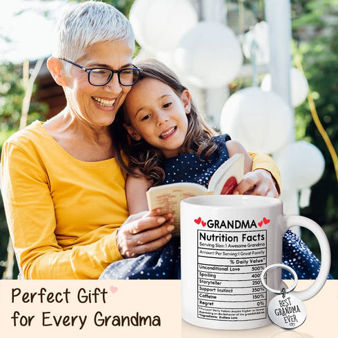 Mother's Day Gifts For Grandma From Grandson Grandmother Nutrition 11oz Coffee Mug Best Grandma Mother's Day Gifts From Granddaughter Mothers Day Birthday Christmas Cup Present For Nana With Keychain