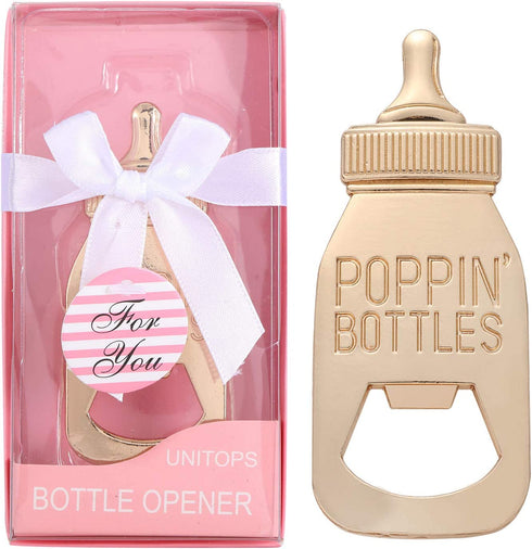 12PCS Gold Baby Bottle Opener Wedding Favors for Guests Bottle Opener Baby Shower Return Gifts for Guest Supplies (Pink, 12)