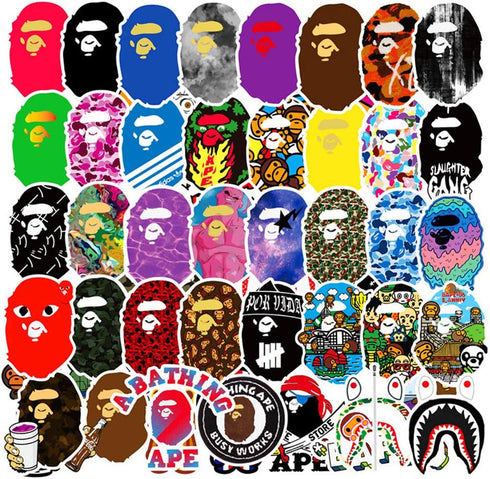 50 PCS Popular Logo Stickers Bape Brand Stickers Waterproof Vinyl Scrapbook Stickers Laptop Water Bottles Motorcycle Bicycle Luggage Decal (Bape Brand)