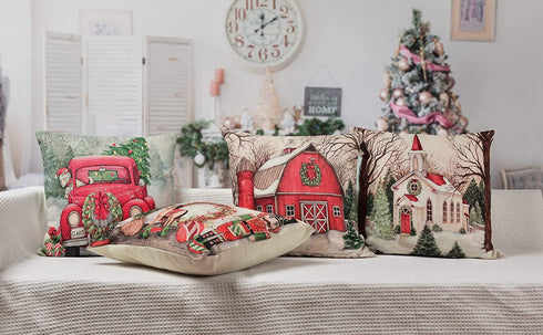 Hlonon Christmas Decorations Christmas Pillow Covers 20 x 20 Inches Set of 4 - Xmas Series Cushion Pillow Cover Custom Zippered Square Pillowcase