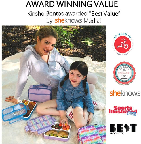 Unicorn Bento Lunch Box for Girls, Kids | Snack Containers with 4 Compartment Dividers, Boxes for Toddlers Pre-School Daycare Tween Lunches BPA Free, Food and Microwave Safe | Purple Rainbow Unicornio