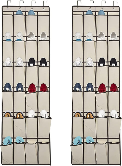 Over the Door Shoe Organizer, 2 Pack Laigoo Hanging Shoe organizer with 24 Large Fabric Pockets, with 4 Hooks Shoe Storage Rack Organizer for Closet Bedroom Bathroom Pantry?60 x 20 inch, Beige)