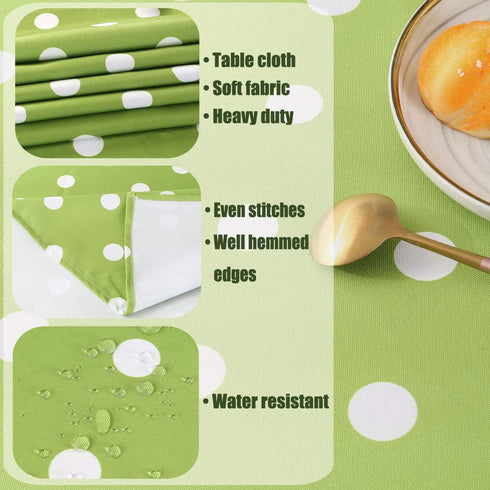 Eternal Beauty Spillproof Table Cloth Round 60" Polyester Washable Picnic Tablecloth for Outdoor Dining Table (Green Polka Dots)