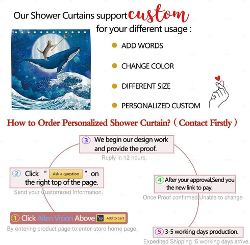 Allenjoy 72x72 Funny Cat Riding The Whale Shower Curtain for Bathroom Set Blue Sea Ocean Wave Home Bath Decors Moon Night Bathtub Decorations Durable Waterproof Fabric Machine Washable with 12 Hooks