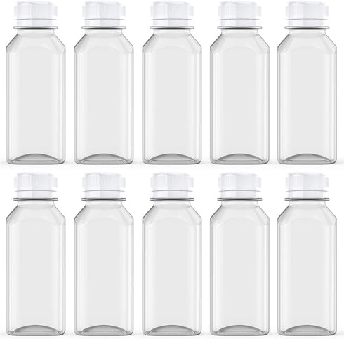 20 Pcs 8 Ounce Juice Bottles Plastic Milk Bottles Bulk Beverage Containers with Tamper Evident Caps Lids White for Milk, Juice, Drinks and Other Beverage Containers