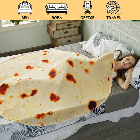 SeaRoomy Burritos Tortilla Throw Blanket, Tortilla Wrap Blanket, Novelty Tortilla Round Blanket Giant Tortilla Round Soft Blanket for Adults and Kids (Yellow Brown, 47 inches)