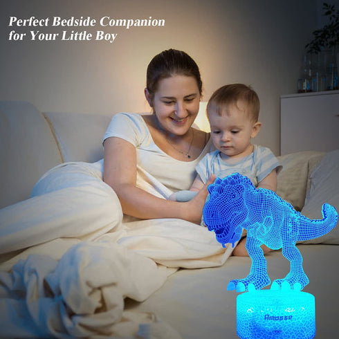 Dinosaur Toys, T Rex 3D Night Light with Remote & Smart Touch 7 Colors + 16 Colors Changing Dimmable T Rex Toys Gifts 2 3 4 5 6 7 8 Year Old Boy Birthday Gifts (2 Panels))