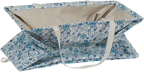 Household Essentials 2244 Krush Canvas Utility Tote | Reusable Grocery Shopping Laundry Carry Bag | White With Floral Design, 22" L X 11" W X 13" H