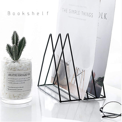 Triangle File Holder,5 Slot Metal Vinyl Record Stand Holder Magazine Newspaper Holder Photography Props for Office Home 1 Pc (Black)