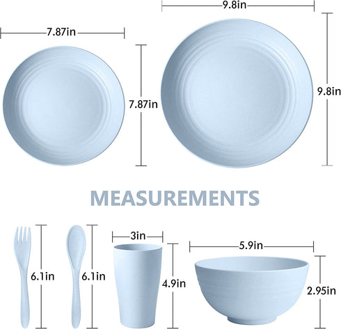 Teivio Kitchen Wheat Straw Dinnerware Set, Dinner Plates, Dessert Plate, Cereal Bowls, Cups, Unbreakable Plastic Outdoor Camping Dishes (Service for 6 (24 pcs with flatware), Multicolor)