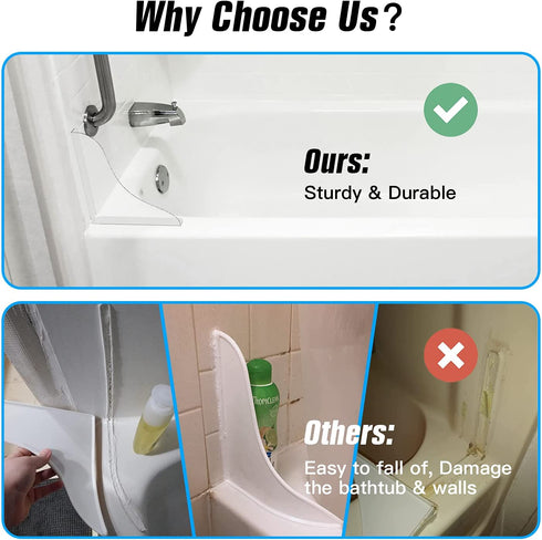 Tiga 2 Pieces Bathtub Shower Splash Guard, Bathroom Bath Tub Splash Guards with 3M Super Viscose, Perfectly Matched to Shower Curtain Weights