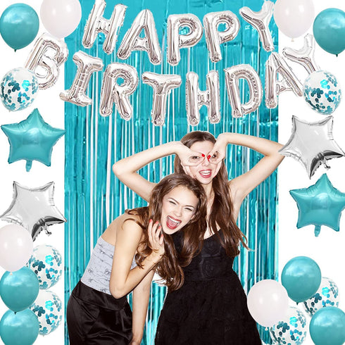 Teal Blue Birthday Decorations for Women Girl - Teal Blue and Silver Birthday Balloons Kit,Turquoise Birthday Party Decoration
