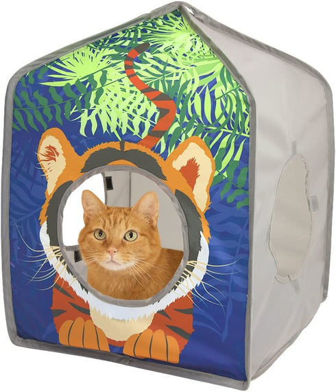 Kitty City Pop-up Safari Hut Play House, Cat Cube, Play Kennel, Cat Bed, Jungle Cat House