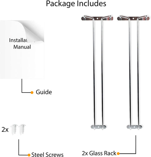 Wallniture Brix Wine Glass Holder Under Cabinet Organizer for Kitchen Organization and Storage Chrome Finish 17 Inch Set of 2