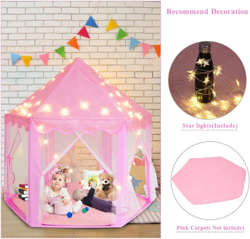 SUNBA YOUTH Kids Play Tent, Super Fantasy Pink Princess Castle Playhouse Canopy Tent with LED Light for Children Indoor and Outdoor