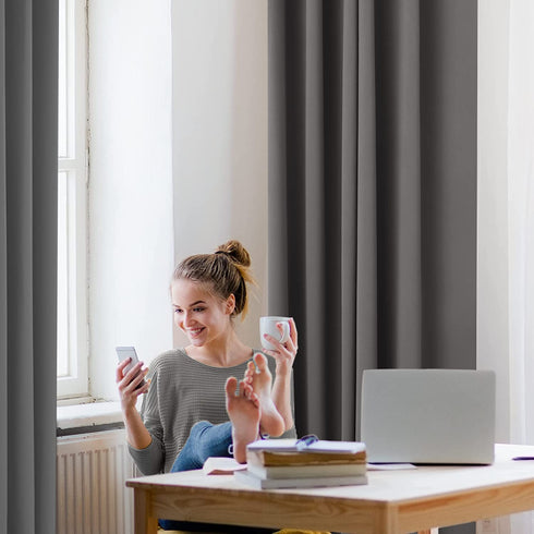 Deconovo Thermal Insulted Grey Blackout Curtains & Drapes, Noise Reduction Grommet Window Treatment Panels for Bedroom (42x63 in, 2 Panels)