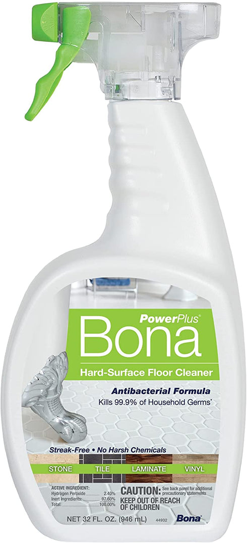 Bona PowerPlus Antibacterial Hard-Surface Floor Cleaner Spray, for Stone Tile Laminate and Vinyl LVT/LVP, 32 Fl Oz