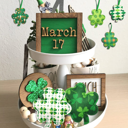 Ahzemepinyo 24 Pieces St. Patrick 's Day Shamrock Hanging Ornament Good Luck Clover Felt Ornament Shamrock Decoration for Tree Table Shelf Festival Party De