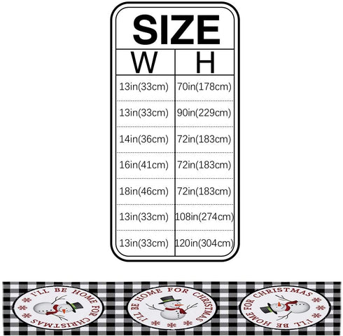 BRINGMEHOME Linen Burlap Table Runner Christmas Snowmans White Kitchen Table Runners 70 Inches Long for Dinner Holiday Parties, Wedding, Events, Decor Black White Plaid