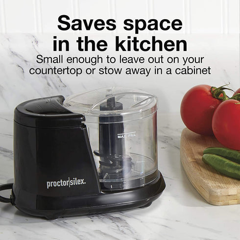 Proctor Silex Durable Mini Food Processor & Vegetable Chopper to Chop, Puree & Emulsify, 1.5 Cup, Black