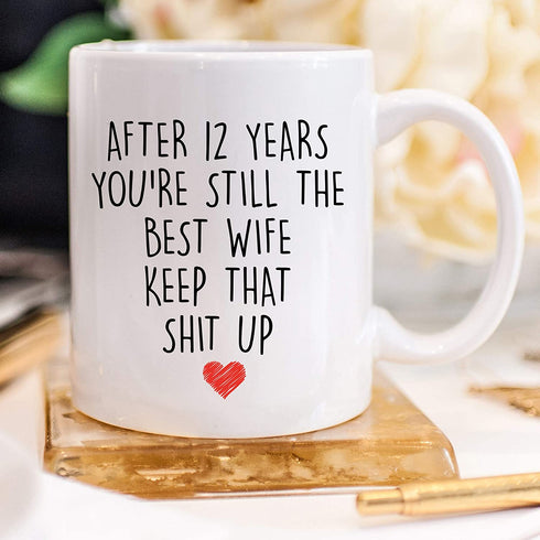 YouNique Designs 12 Year Anniversary Coffee Mug for Her, 11 Ounces, 12th Wedding Anniversary Cup For Wife, Twelve Years, Twelfth Year, 12th Year