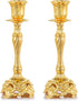 Sziqiqi Gold Candlestick Holders Set of 2 Taper Candle Holders Deluxe Ornate Candle Holders for Shabbat Taper Candles, Candle Centerpiece, Wedding Candles, Christmas Candle 7.4inch