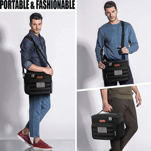 Insulated Lunch Box for Men Women - Leakproof Reusable Lunch Bag with MOLLE Webbing for Office Work School Picnic Gym, Freezable Cooler Tote Bag with Adjustable Shoulder Strap for Tactical Adult/Kids