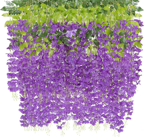 12 PCS 3.6 Feet Artificial Fake Wisteria Vine Rattan Hanging Garland Silk Flowers String Home Party Wedding D©cor, Purple