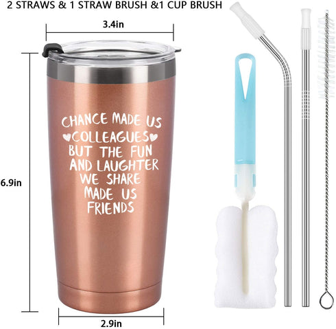 Lifecapido Chance Made Us Colleagues Travel Tumbler, Funny Going-away Leaving Farewell Thank You Gift for Coworker Women Colleague Boss, Stainless Steel Travel Tumbler with 2 Lids(20 Oz, Rose Gold)