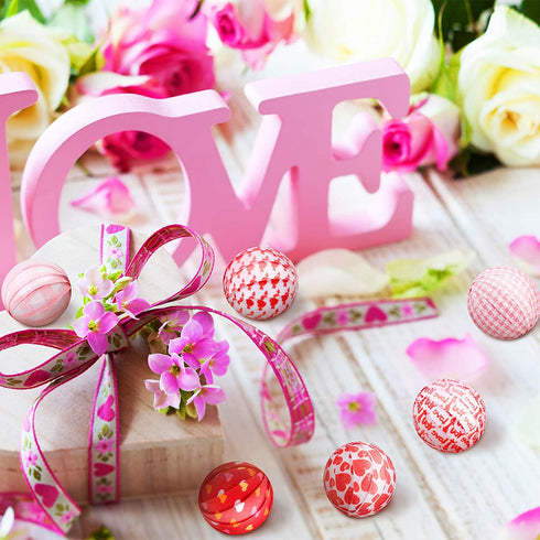 18 Pieces Valentin's Day Ball Ornaments Buffalo Check Love Heart Ball decorations Red and Pink Fabric Wrapped Ball Valentine Decorative Supplies for Valentine's Day Party Wedding Table (1.57 Inches)