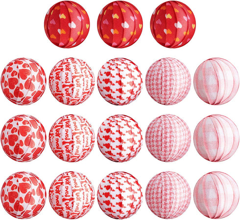 18 Pieces Valentin's Day Ball Ornaments Buffalo Check Love Heart Ball decorations Red and Pink Fabric Wrapped Ball Valentine Decorative Supplies for Valentine's Day Party Wedding Table (1.57 Inches)