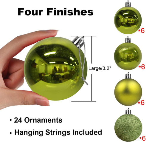 24Pcs Christmas Balls Ornaments for Xmas Tree - Shatterproof Christmas Tree Decorations Large Hanging Ball Lemon Green 3.2" x 24 Pack