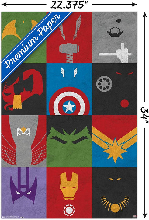 Trends International Marvel Comics-Avengers-Minimalist Grid Wall Poster, 22.375 in x 34 in, Premium Unframed Version