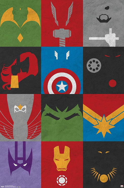 Trends International Marvel Comics-Avengers-Minimalist Grid Wall Poster, 22.375 in x 34 in, Premium Unframed Version