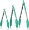Kitchen Tongs, U-Taste 7/9/12 inches Cooking Tongs, with 600ºF High Heat-Resistant Non-Stick Silicone Tips, 18/8 Stainless Steel Handle, for Food Grill, Salad, BBQ, Frying, Serving, Pack of 3(Teal)